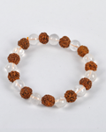 Crystal Qtz & Rudraksh Round Bead Bracelet