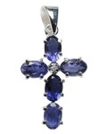 Diamond w/ Iolite Faceted Oval Pendant
